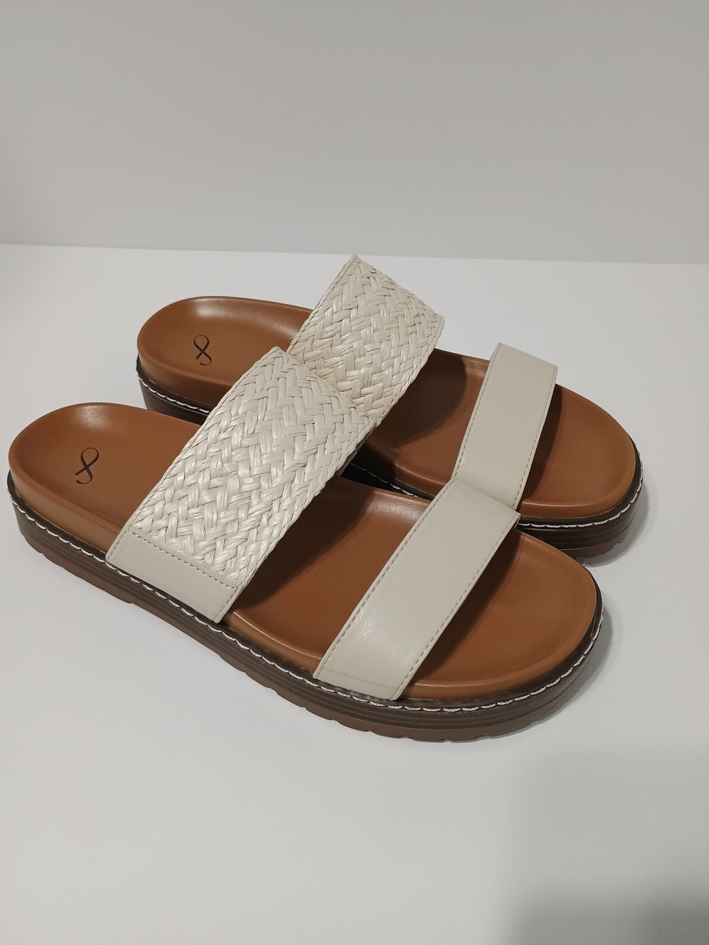 Freely Woven Double Strap Slide Sandals Cream White Size 10b